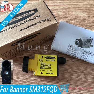 For Banner Mini-Beam SM312FQD 26836 10-30VDC 4Pin Fiber Optic Amplifier Sensor