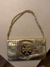 Tory Burch Gold Leather Shoulder Bag With Gold Chain