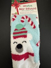 Airplus Aloe Infused Socks Striped Red Green Polar Bear Candy Canes