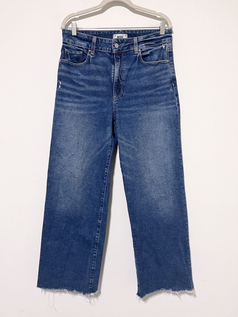 PAIGE Blue Sasha Wide Leg Jeans Frayed  Size 31 High Rise *cut Off Hem R