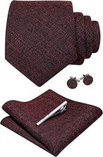 Burgundy Wool Tie Cashmere Necktie and Pocket Square with Tie Clip Sets for Men3