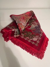 Vintage Chinese "Brocaded Flowers" Silk Blend Tapestry Tablecloth Piano Shawl