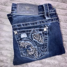 Miss Me Jeans Womens 27 Blue Mid Rise Boot Cut Embellished Y2K Embroidery 29x29