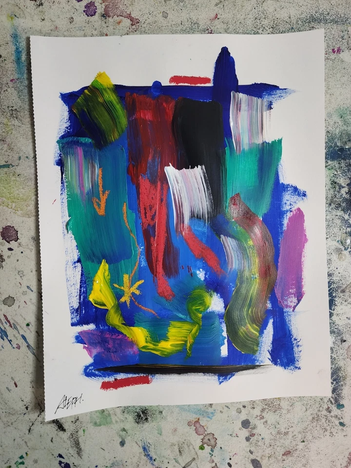 Arte Original Starfall 14x11 Abstracto Expresionista Pintura Original Sobre Papel Foto 3 de 4