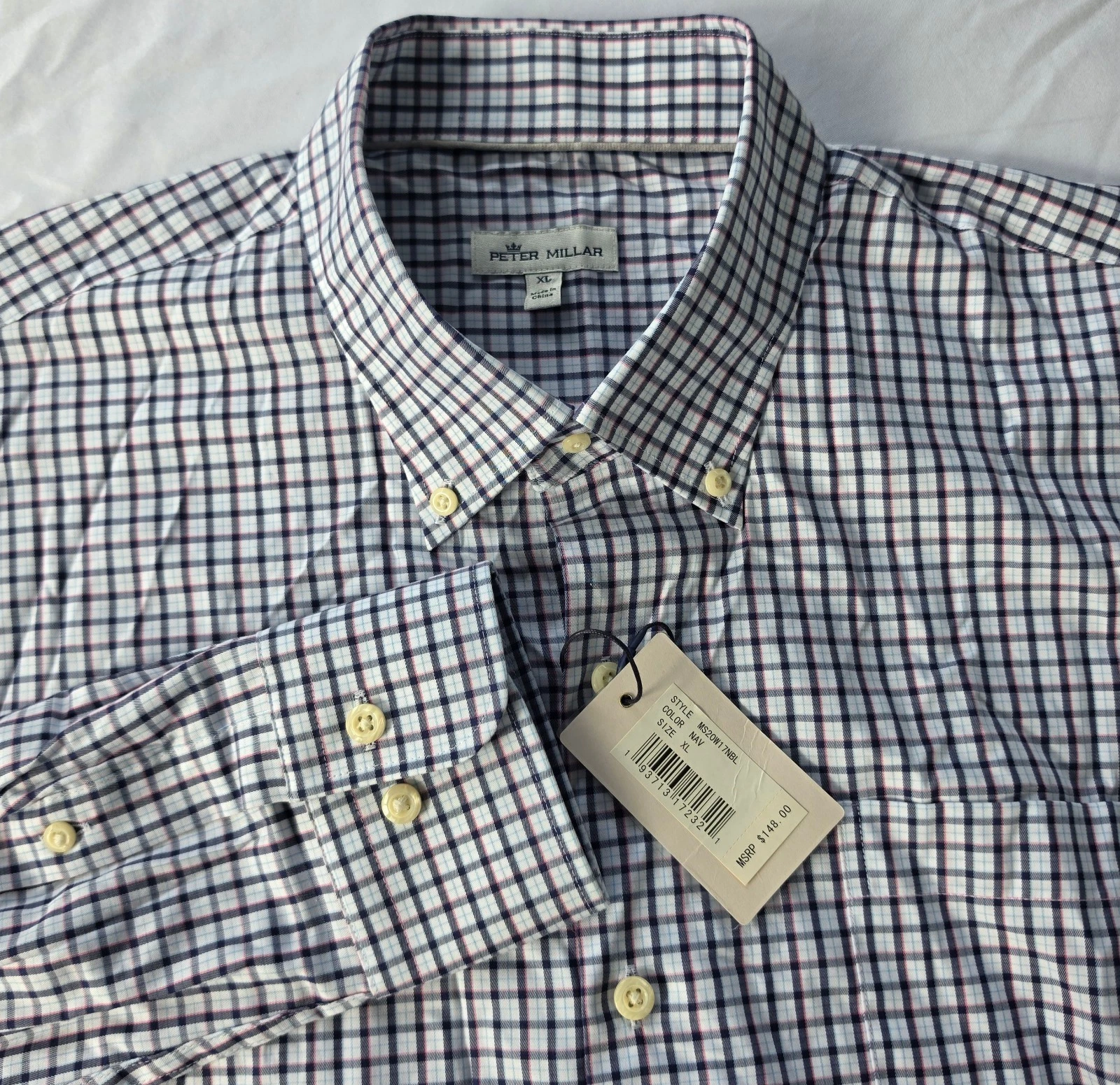 Peter Millar Gordon Crown Sport Shirt XL NWT Plaid Cotton Silk Button Down