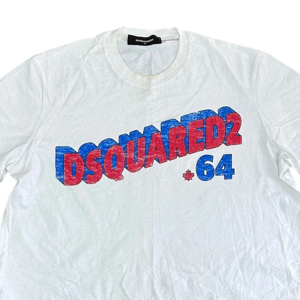 Dsquared2 T-Shirt Graphic Print Short Sleeve Y2K White Mens Medium - Image 3 of 4