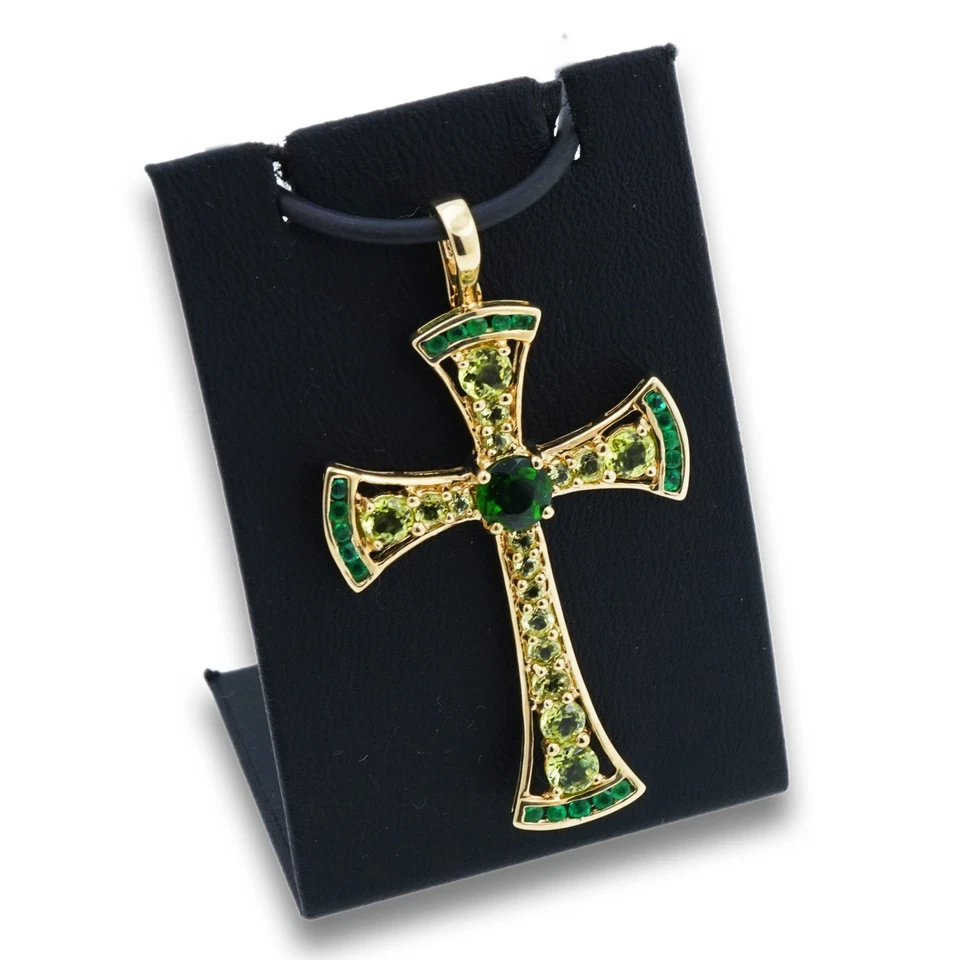 Kreuz Anhänger 333 Gold 8 Karat Gelbgold Peridot Turmalin Smaragd Wert 700,- - Bild 3 von 4