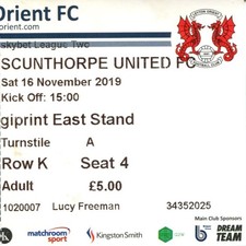 Leyton Orient v Scunthorpe United 16/11/19 Division 2 Ticket