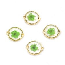 C 10PCS Gold Tone Dried Pressed Daffodil Flower Round Connector Charm GYX1859