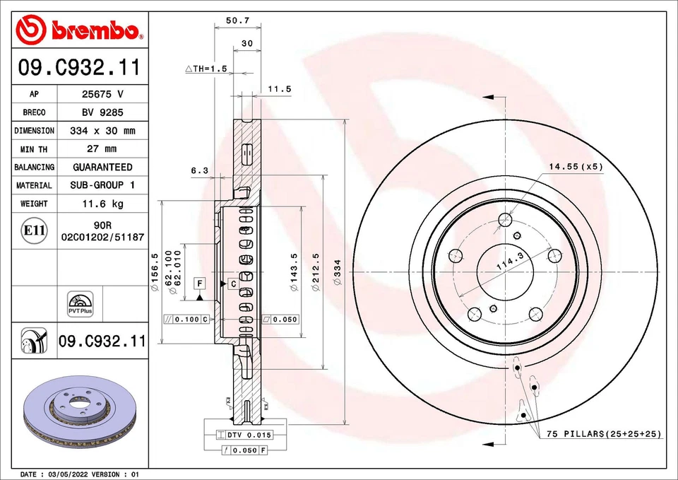 2x BRAKE DISC 09.C932.11 FOR LEXUS 2AR-FSE 2.5L 8AR-FTS 2.0L 4cyl IS III 3.5L GS - Image 2 of 4