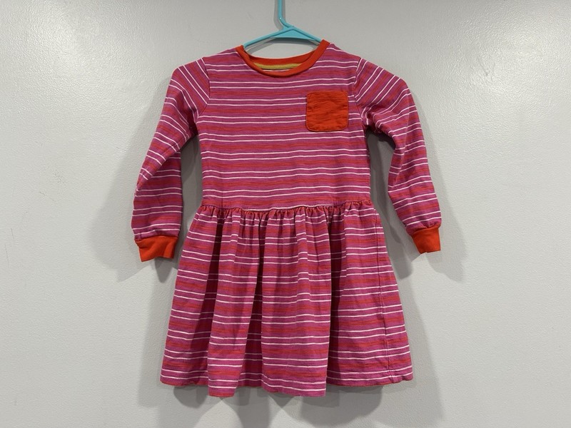 Mini Boden Pink Striped Long Sleeve Dress Sz 6-7