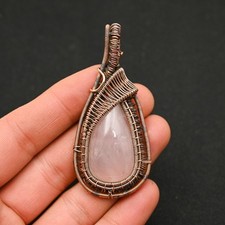 Rose Quartz Gemstone Copper Wire Wrapped Handmade Pendant Jewelry Gift For Her