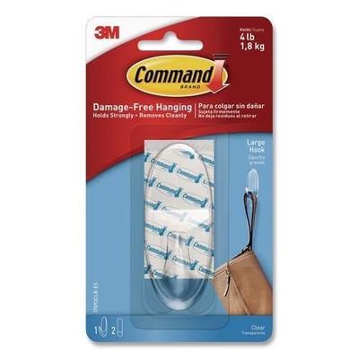 Command Large Clear Hooks, Plastic, Supports 4 lb, 5/Pack