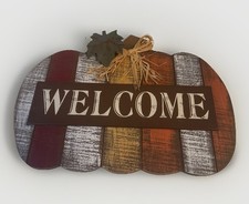 Welcome Pumpkin Sign Wood Wall D cor Autumn Fall Harvest Thanksgiving