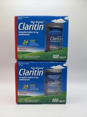 Lot of 2 | Claritin | 24hr Non-Drowsy Allergy Medicine 10mg | 100 Tablets 10/27