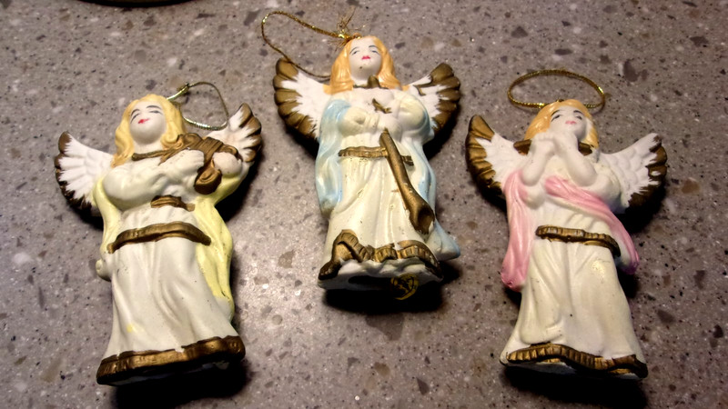Vintage Ceramic Christmas Angel Ceramic Ornaments 3" Lot Of 3