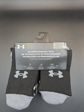 Under Armour Performance Tech Youth 13.5K-4.5 Crew Socks Black 6 Pairs