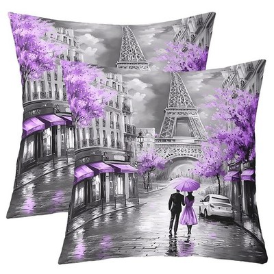 Eiffel Tower Throw Pillow Covers Pack of 2,French Paris Pillow Covers,Romanti...