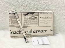 Coach Large Corner Zip Wristlet With Newspaper Print CDE80 Silver/Chalk Multi