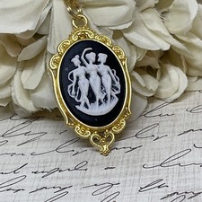 Collar de oro nupcial camafeo victoriano 3 gracias musas musa bailarines joyería negra