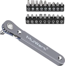 MULWARK 20pc 1/4 Ultra Low Profile Mini Ratchet Wrench Close Quarters Grey 
