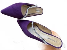 Comfortview Purple Suede Pointed Toe Mules with Rhinestone Detail