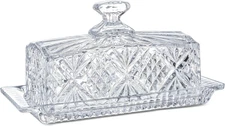 Crystal Covered Butter Dish,8Inch Classic Glass 2-Piece Design Butter Keeper 