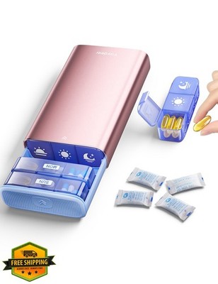 Vaydeer Rose Gold Metal Weekly Pill Box Desiccant Airtight Travel Case