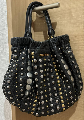 Miu Miu 2way Hand Bag Shoulder Bag Studs Leather Black Miu Miu 2way Hand Bag Shoulder Bag Studs Leather Black
