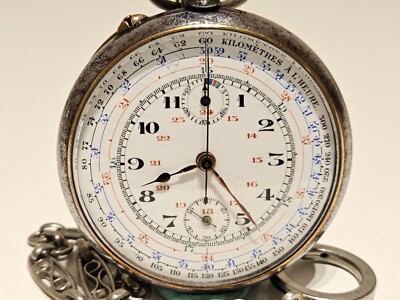 ANTIQUE RARE WW1 MEN MULTI SCALE POCKET CHRONOGRAPH WATCH/ EARLY