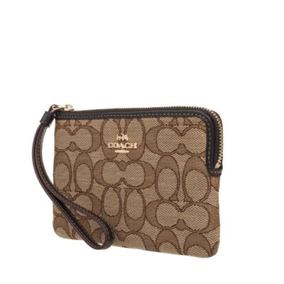 Coach F58033 Signature Canvas Corner Zip Wristlet Khaki