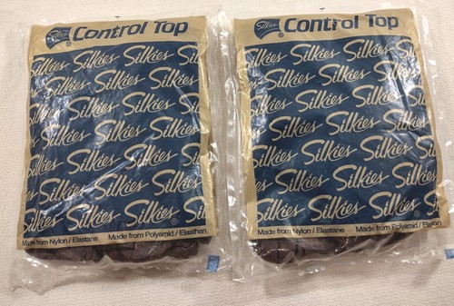 Vintage Silkies 2 Paar Control Top Strumpfhosen Small Taupe 070105 Made in USA NOS - Bild 1 von 3