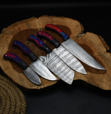 CUSTOM HANDMADE FORGED DAMASCUS STEEL CHEF KNIFE KITCHEN CHEF KNIVES SET