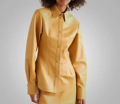 Women's Yellow Sheepskin Leather Shirt Genuine Leather Stylish Shirt For Ladies