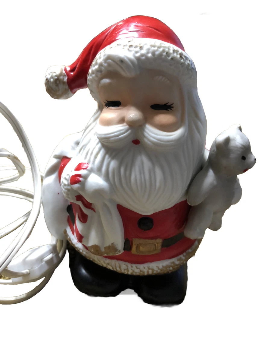 Vintage Homco Lighted Ceramic Santa Claus with Teddy Bear