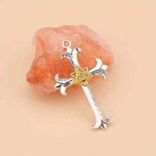 Silver-Tone 2" Angel Eye Cross Pendant DIY Craft Jewelry New Free Ship 9153 9154