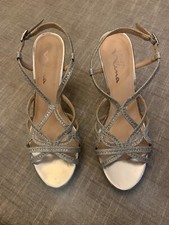 Nina Women's Strappy Silver Rhinestone Stiletto Sandals Size 8M