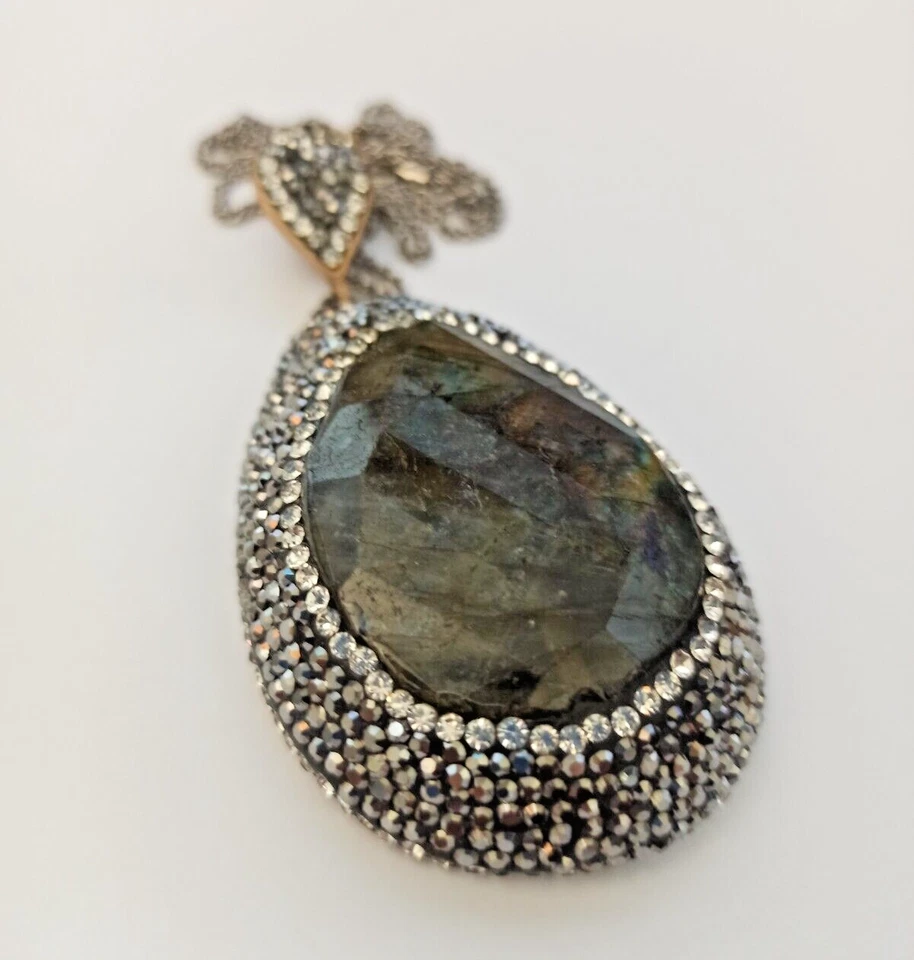 卓越拉长石超大吊坠项链银色 925 水晶鸡尾酒独特 — 第 4/4 张图片