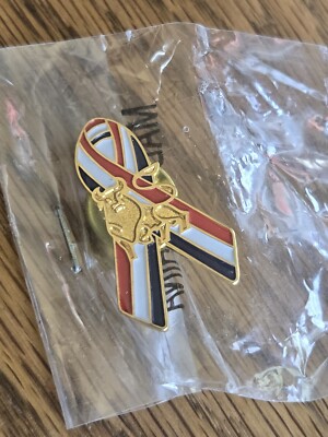 Charging Bull Pin Red White & Blue Ribbon Design Gold Tone | eBay