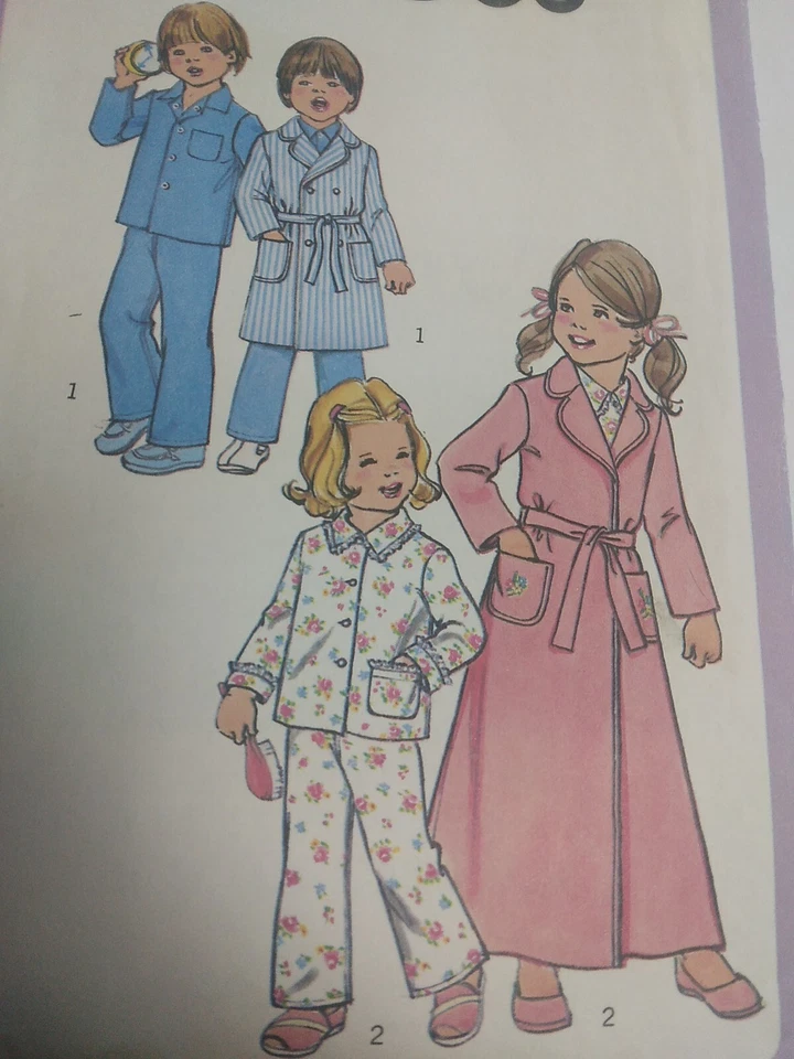 Robe Pajamas Sleepwear Childs 6 Simplicity 7068 Sewing Pattern VTG UC Top Pants - Image 2 of 4