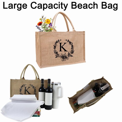 Monogrammed Initial Tote Bags for Women Large Personalized Jute Reusable Groc... - Picture 3 of 5
