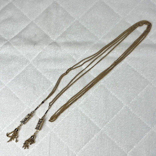 Emmons Vintage Double Chain Asian Lantern Tassel Lariat Gold Tone Necklace 42" - Picture 4 of 7