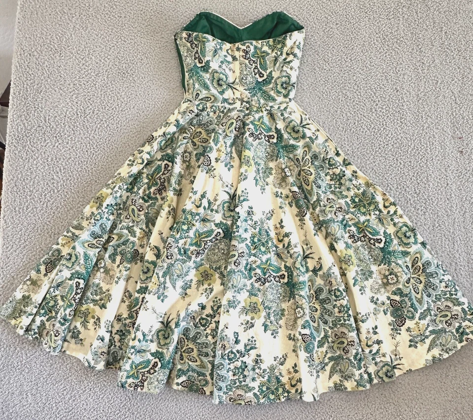 Vestido feminino vintage anos 50 California Colony saia completa pequena lantejoulas sem alças - Imagem 2 de 4