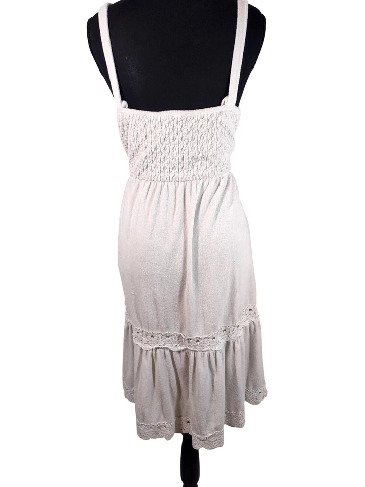 复古 Y2K Juicy Couture 婴儿娃娃连衣裙女式白色毛圈布遮瑕海滩 — 第 4/4 张图片