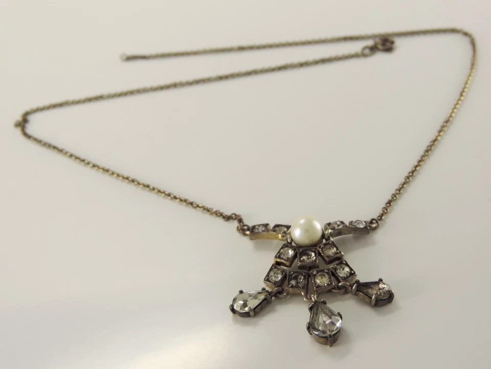 Antik  Collier mit  Strasssteine & Perle 835er Silber  43 cm - Bild 3 von 4