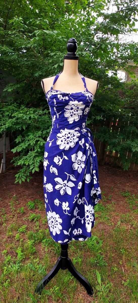 Vintage Liberty House Kahala Hawaiian Luau Floral Wrap Waist Padded Dress  S/XS