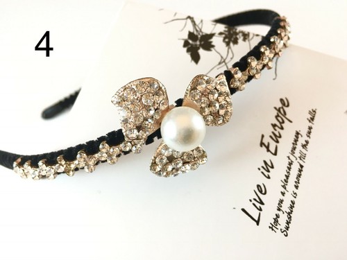 Skinny Black Headbands w/ Multi-Unique Shinny Crystal & Pearl Designs(5 Options) - Picture 2 of 5