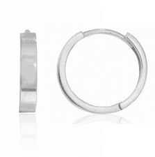 14K Real white Gold Round Huggy Huggies Hoops Hoop Earrings 14mm