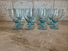 Vintage Bryce Glass Mode Cerulean Blue Mid-century Water Wine Ice Tea Glasses 8p