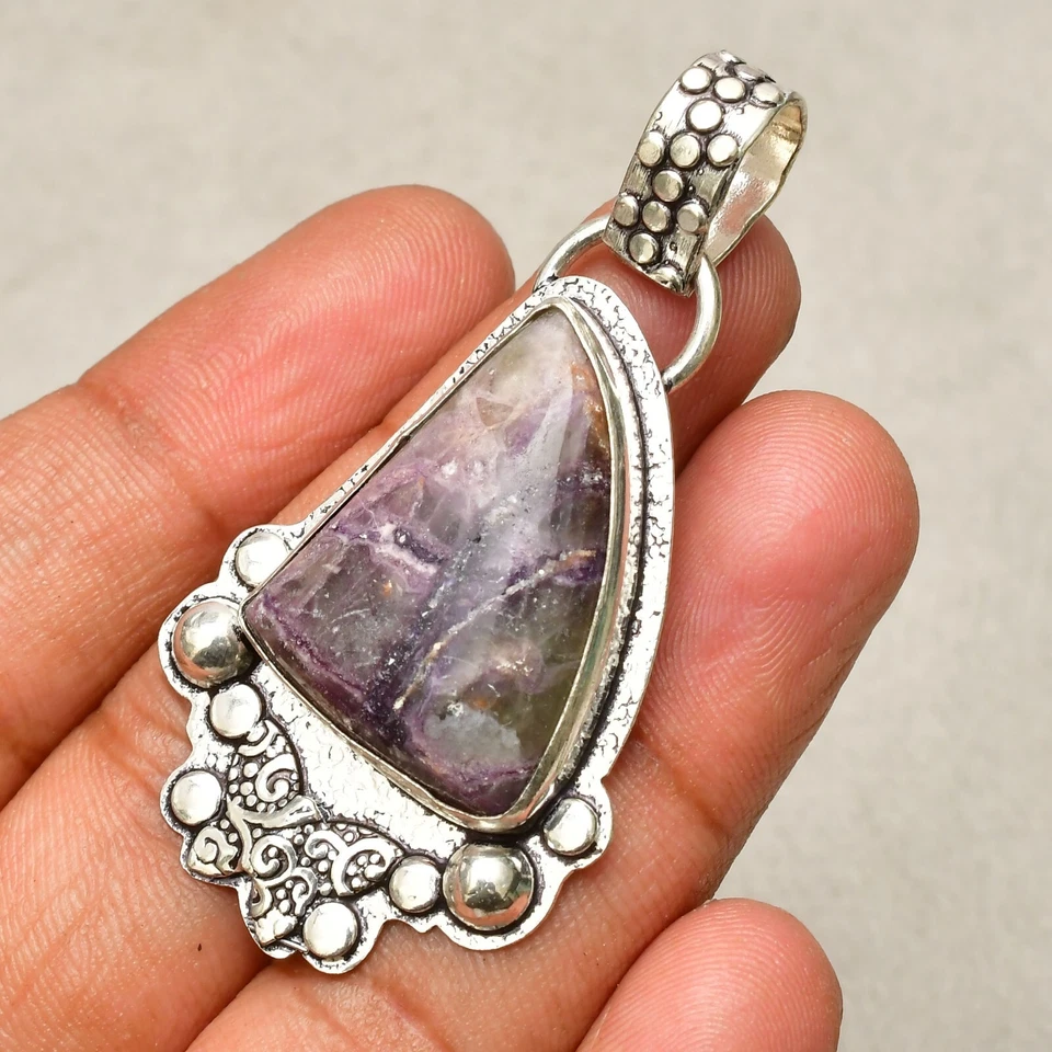 Russischer Charoit Edelstein 925 Sterlingsilber handgefertigter Schmuck Anhän... - Bild 2 von 4